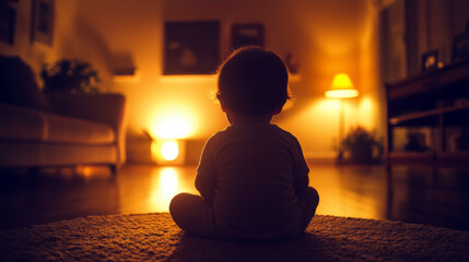 Baby Silhouette Sitting Living Room Warm Lamp Light Rea