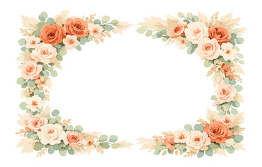 Fototapeta premium Vintage floral frame with soft pastel roses and greenery