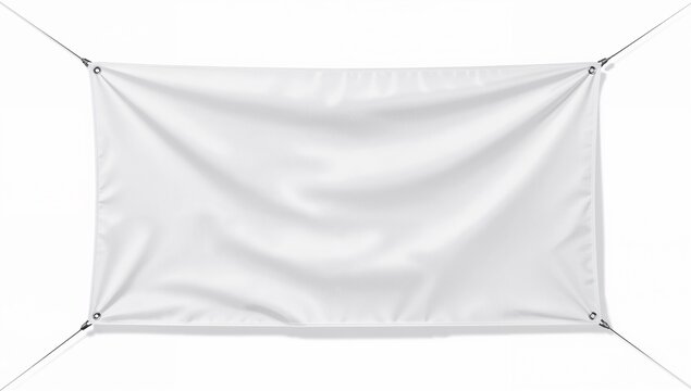 Blank White Banner for Advertising with Grommets and Rope