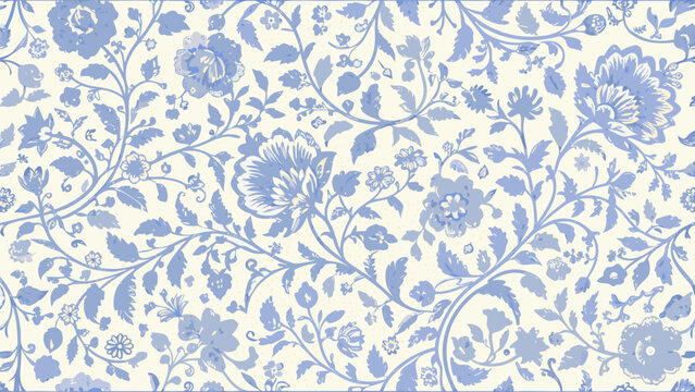 seamless pattern with blue flowers