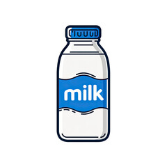 A cartoon illustration of a glass bottle filled with white liquid labeled with the word "milk
