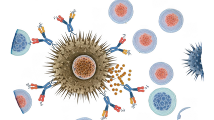 Immune system antibodies binding to allergen particle and mast cells antibody immune response