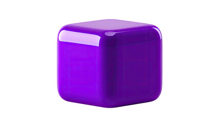 Isolated glossy purple cube with rounded corners, a shiny surface on a solid black background