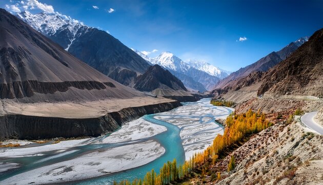 Karakorum Highway With River In Passu Hunza Northern Of Pakistan
