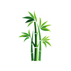 Fototapeta premium Illustration of several green bamboo stalks and leaves against a stark black background