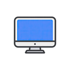Fototapeta premium A stylized computer monitor icon with a blue screen. Vector-style flat design on black