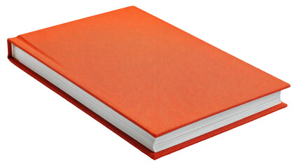 Fototapeta premium Close-up of a closed, orange book with white edged pages against a black background