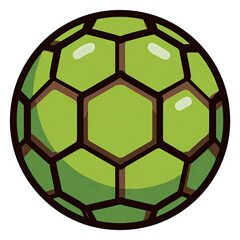 Obraz premium A cartoon green soccer ball with brown outlines and light reflection highlights