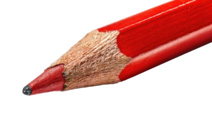 Close-up of a sharpened red pencil's tip against a solid black background