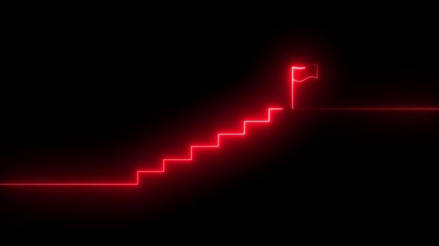 stairs icon sign icon animation on Glowing neon business graph chart concept . Business improve concept, market signs in neon lights Glowing neon line .