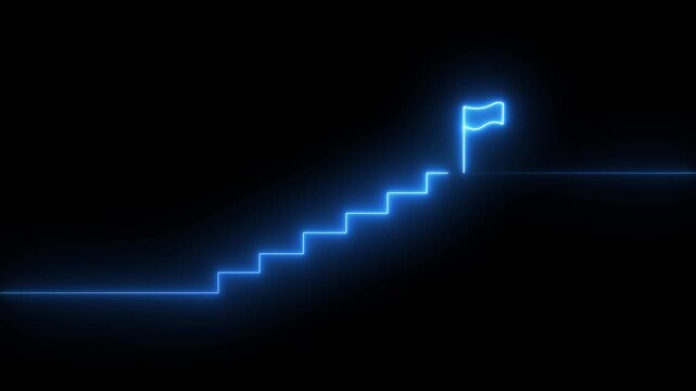stairs icon sign icon animation on Glowing neon business graph chart concept . Business improve concept, market signs in neon lights Glowing neon line .