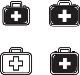Obraz premium Four different medical first aid kit icon variations