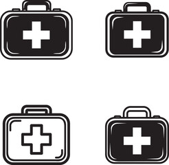 Obraz premium Four different medical first aid kit icons with cross symbols