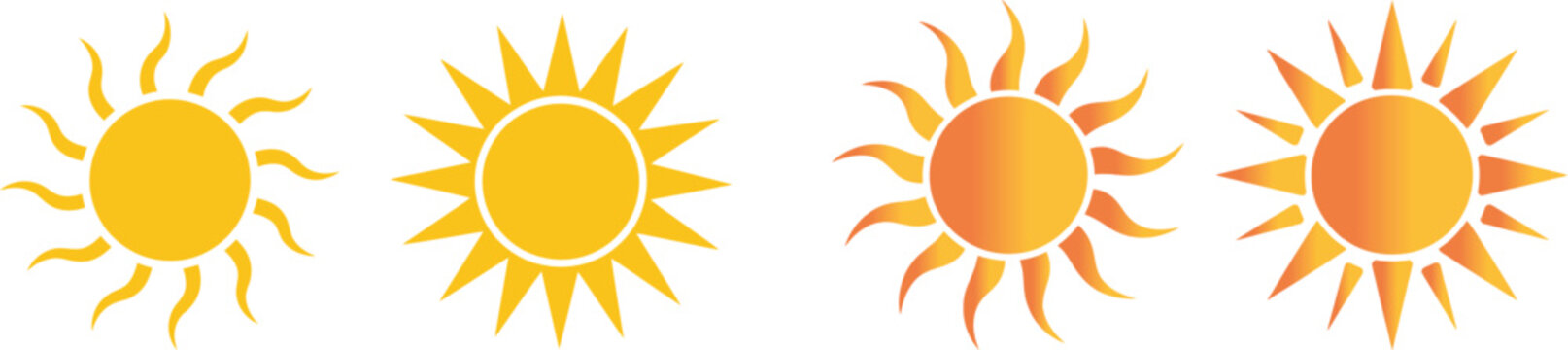 Collection of yellow and orange sun icons in different shades on transparent background high-quality professional detailed modern elegant stylish clean
