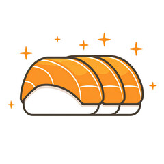 Colorful illustrated sushi nigiri illustration with salmon atop a base