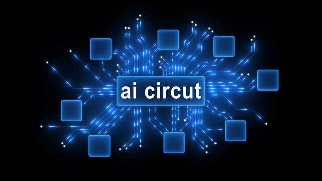 A I circut box neon network digital intelligence connections artificial intelligence technology concept glowing blue circuits on black background