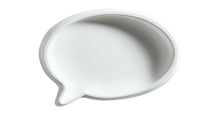 3D rendered white chat bubble with soft shadows and a sleek design on black background