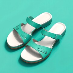 Turquoise Sandals - Stylish Summer Footwear on Teal Background.