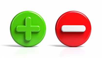 Fototapeta premium Green Plus and Red Minus Buttons for UI Design, Math Concepts, and Decision-Making Visual Concepts