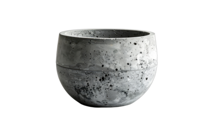 Minimalist grey concrete planter or bowl isolated against a black background.