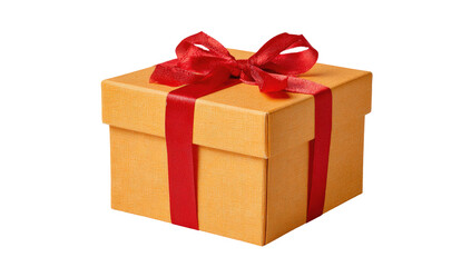 Obraz premium A square orange gift box tied with a vibrant red ribbon bow on a solid black background