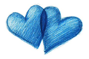 Two blue hand-drawn hearts, side by side, intersecting slightly against black background