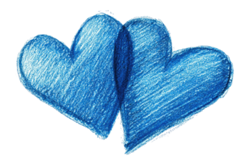 Two blue hand-drawn hearts, side by side, intersecting slightly against black background