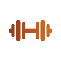 Obraz premium Isolated, stylized brown dumbbell with orange outline against a black background