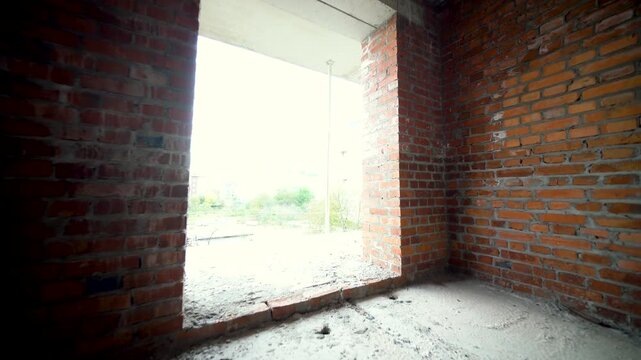 Empty Grunge Room Interior With Concrete And Brick Wall