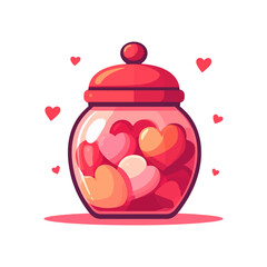 Glass Jar Brimming with Sweet Red and Pink Hearts for Valentines Day