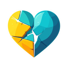 Shattered Heart with Yellow and Blue Halves Symbolizing Emotional Pain