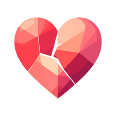Geometric Broken Heart Illustration in Shades of Red and Pink
