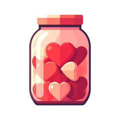 Glass Jar Full of Red and Pink Hearts for Valentines Day Illustration
