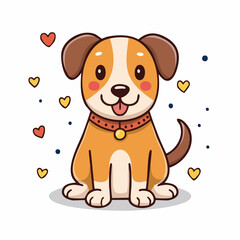 Fototapeta premium Friendly Pup: Adorable cartoon dog, exuding joy and love with hearts and happy expression.