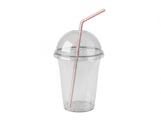 Clear plastic cup with straw isolated on transparent background