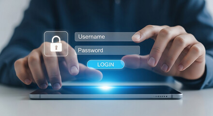 Person typing username and password on a smartphone with a login screen and a padlock