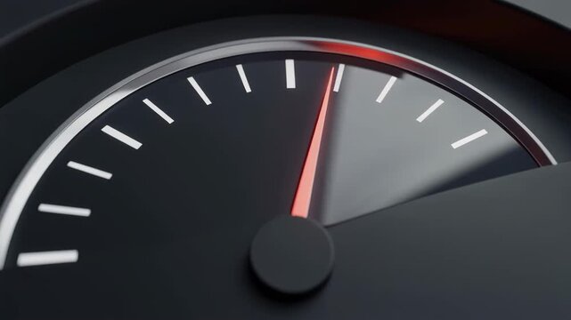 Angled view of glowing white car speed meter at night