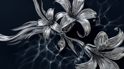 Elegant Silver Floral Sculpture with Water Ripple Effect