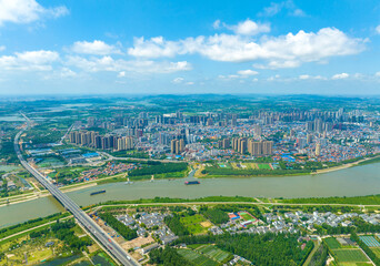 Wuhan Modernization: Aerial View Where City Meets Nature and River © NguyenMinh