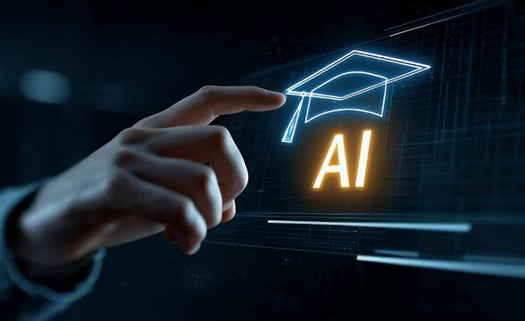 Artificial intelligence education concept digital graduation cap icon learning technology future skills online course training development innovation advancement