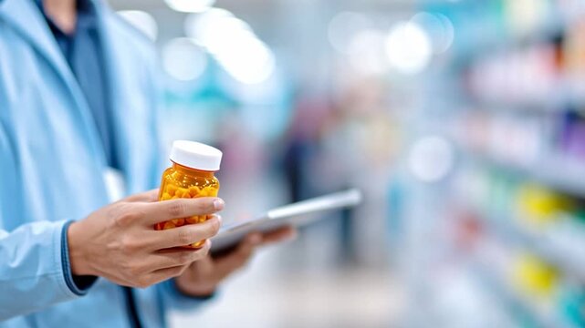 Medical Professional Reviewing Patient Prescriptions in a Pharmacy Setting Generative AI