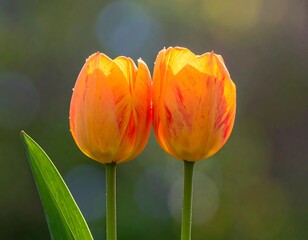 Two Orange Tulips in Soft Light - A Springtime Floral Portrait.
