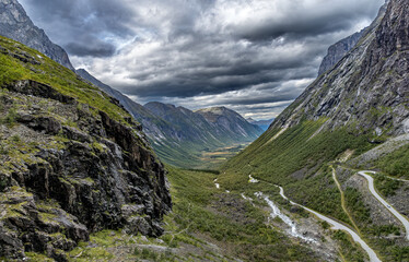 Scenic view from the troll ladder over the Isterdal Valley, Norway