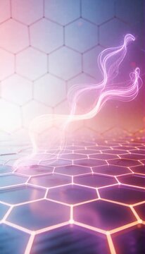 exagonal Grid That Slowly Unravels Into Flowing Abstract Lines And Particles
