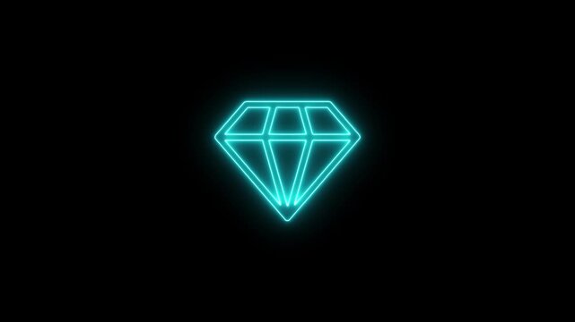 4k glowing neon line diamond animation icon on black background with sparkling gem and luxury crystal design