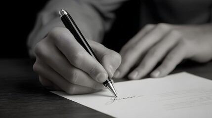 Close up of a hand signing a document with a pen