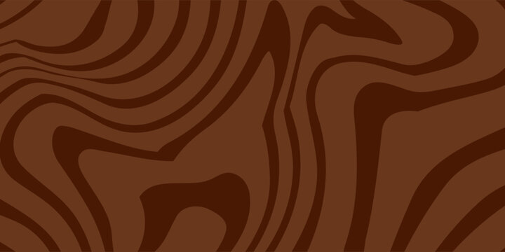 Abstract brown psychedelic waves print background. 1970s trippy seamless pattern. Marble acrylic swirl pattern. Coffee or chocolate liquid texture.