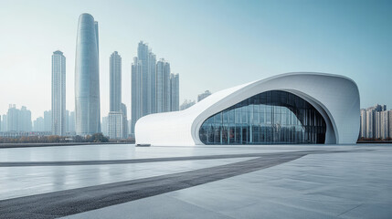 Fototapeta premium Modern minimalist architectural plaza car advertisement background image