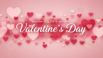 Happy Valentine's Day Celebration with a Romantic Background of Floating Hearts and Elegant Typography