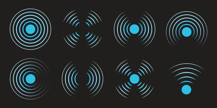 Radial lines pulse from center creating dynamic echo effect with circular patterns, perfect for audio visualization, signal graphics, and geometric wave compositions